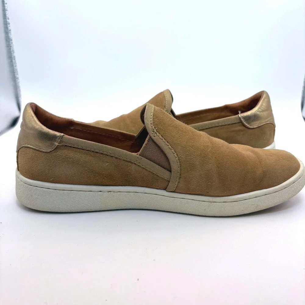 UGG Cas Slip On Suede Leather Sneakers Womens 7‎ Chestnut Brown Metallic Gold